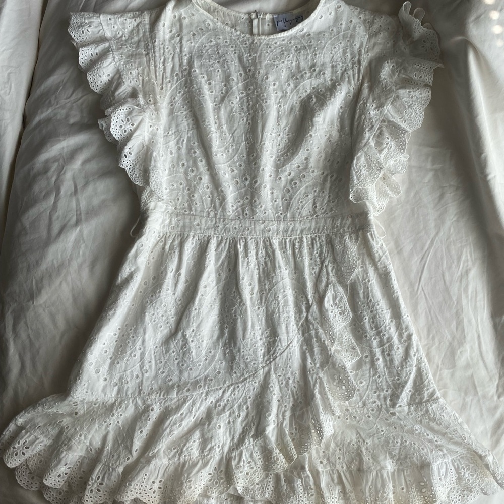 White Ruffled Lace Mini Dress